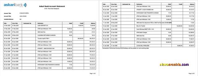 Pakistan Askari Bank account statement Word and PDF, 2 pages